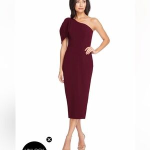 Dress the population Tiffany one shoulder sheath dress w back slit SZ S NWT